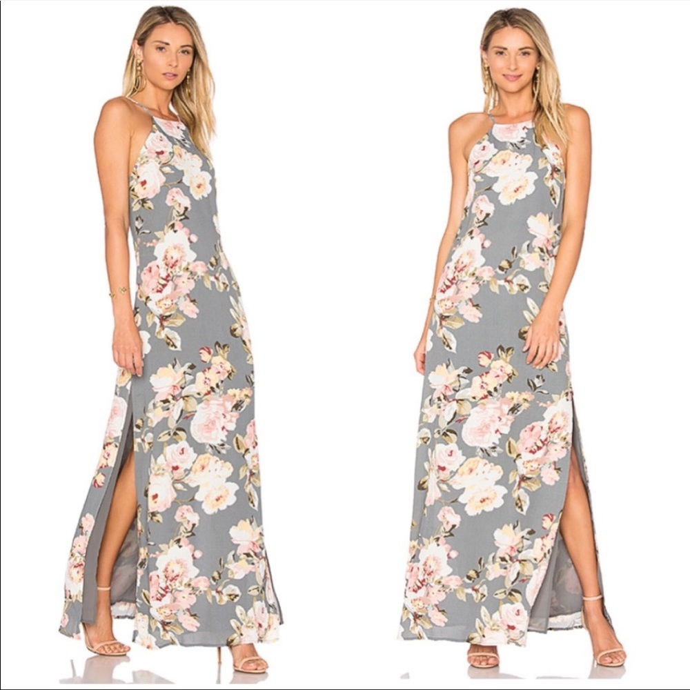 REVOLVE Privacy Please Asphalt Gray Floral Beldon Maxi Dress